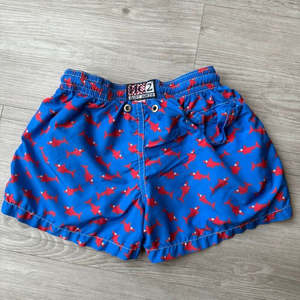 MC2 Saint Barth Toddler BOY SWIM SHORTS WITH RED SHARK PRINT size 4Y